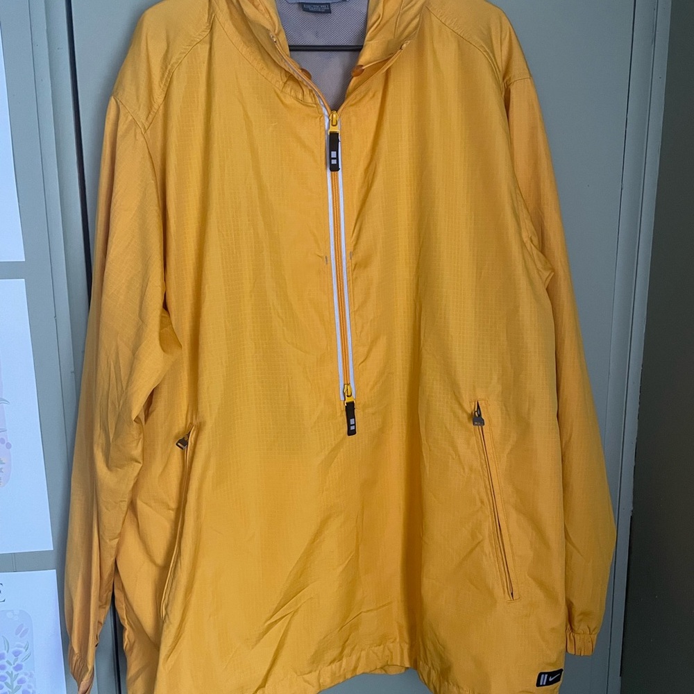 VTG Nike Yellow Mesh-Lined Half Zip Windbreaker Hooded Jacket Sz XXL
